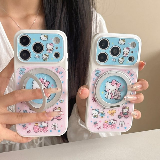 Magnetische Hello Kitty Standhülle für Apple iPhone 14 15 16 17 Pro Max in Multicolour mit kabellosem Laden und stoßfestem Schutz - Bild 1