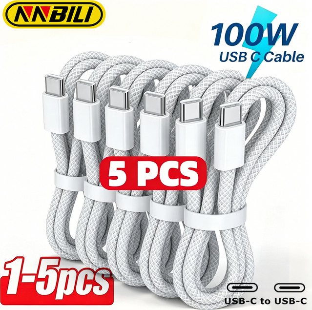 NNBILI Typ-C-zu-Typ-C-Datenkabel mit 100W Schnellladefunktion in Weiß für iPhone 15 16 17 Samsung und Xiaomi - Bild 1