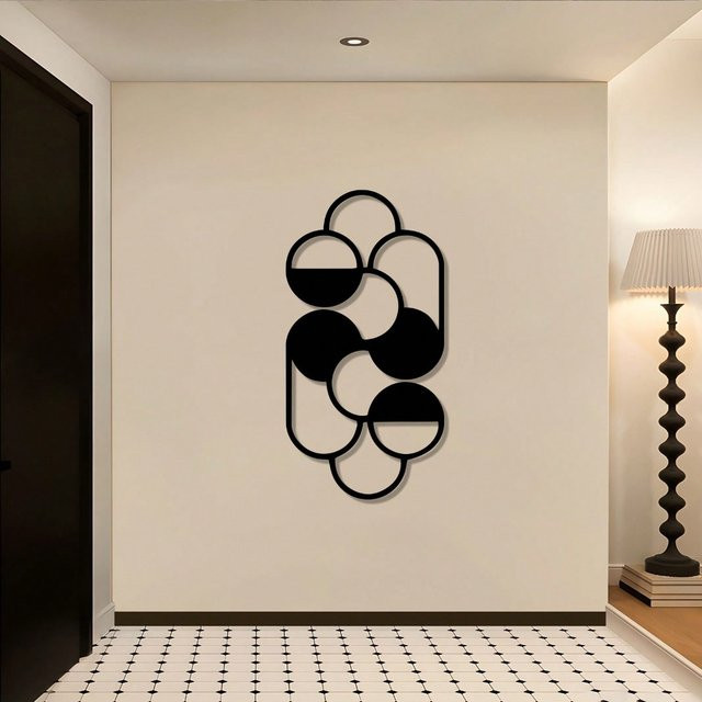 CIFBUY Moderne Wanddekoration aus Metall in Schwarz mit geometrischem Kreisdesign und abstrakten Elementen - Bild 1