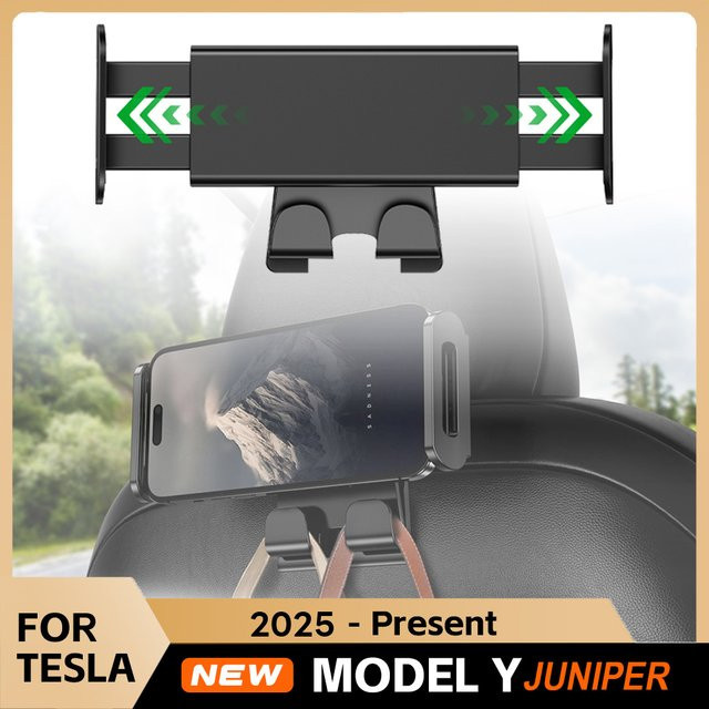 USVOTOV Rücksitz-Telefonhalter für Tesla Model 3 Y Juniper mit 2 Haken, 360 Grad drehbarer Tablet und iPad Mini Ständer, Farbe: Schwarz - Bild 1