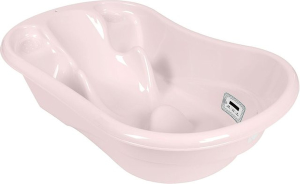 Kikkaboo Babybadewanne Hippo anatomisch geformt mit integriertem Thermometer und Neugeborenen-Einsatz in Pink, Länge: 94 cm