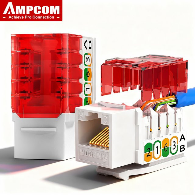 AMPCOM Cat6 RJ45 Keystone Jack Netzwerkstecker-Modulanschluss mit vergoldeten Kontakten in Weiß, Flat/Angled Vertical Punch Down für Ethernet/LAN - Bild 1