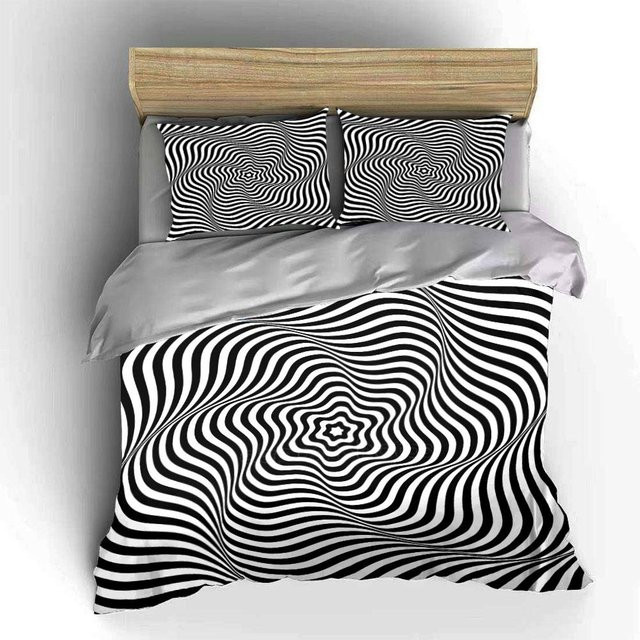 Dreiteiliges Bettwäscheset mit hypnotischem Muster in Schwarz, Microfaser, B/H: 140 x 210 cm - Bild 1