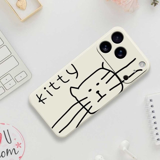Silikon Soft Cover Handyhülle im Katzen-Stil für iPhone 11 bis iPhone 17 Pro Max in Weiß - Bild 1