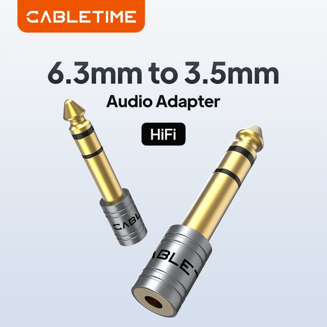 CABLETIME Audio Adapter 6,35-mm-auf-3,5-mm-Klinkenstecker in Gold für Mikrofon, Verstärker und Lautsprecher - Bild 1