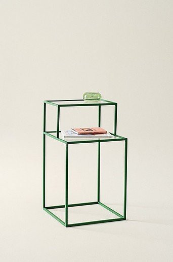 IVAKI Beistelltisch modern mit Glasplatte und Metallgestell, quadratisch, Schwarz/Grün, B/T/H: 40 x 40 x 15 cm - Bild 1