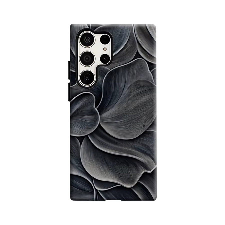 Stoßfeste Doppelschicht Handyhülle mit Monochrome Blütenblatt-Fluss Design für Samsung Galaxy S26 S25 S24 S23 Ultra Plus in Schwarz - Bild 6