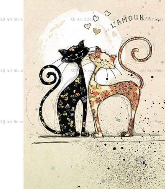 Petrichor Poster Schwarze Katzen Leinwandgemälde Wandkunst Tiere B: 21 cm, H: 30 cm, Rahmenlos - Bild 1
