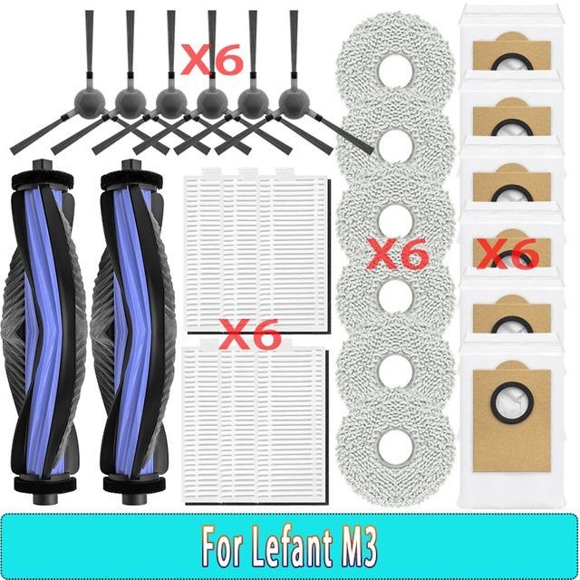 OSSIEAO Zubehör-Set für Lefant M3 M3 MAX M3L Gen2 Gen1 Roboterstaubsauger mit Hauptbürste Seitenbürsten HEPA-Filter Mopp und Staubbeuteln in Multicolor - Bild 1