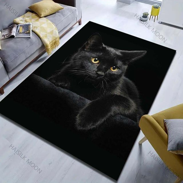 UQIDEHOME Bereichsteppich mit Schwarze Katze Druck, Rechteckig, Polyester, B/T: 80 x 120 cm - Bild 1