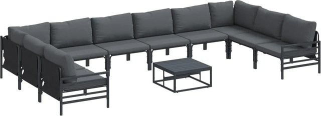 vidaXL Garten-Sofa-Set 11-teilig aus pulverbeschichtetem Stahl in Anthrazit mit Polstern und wetterfestem Design - Bild 1