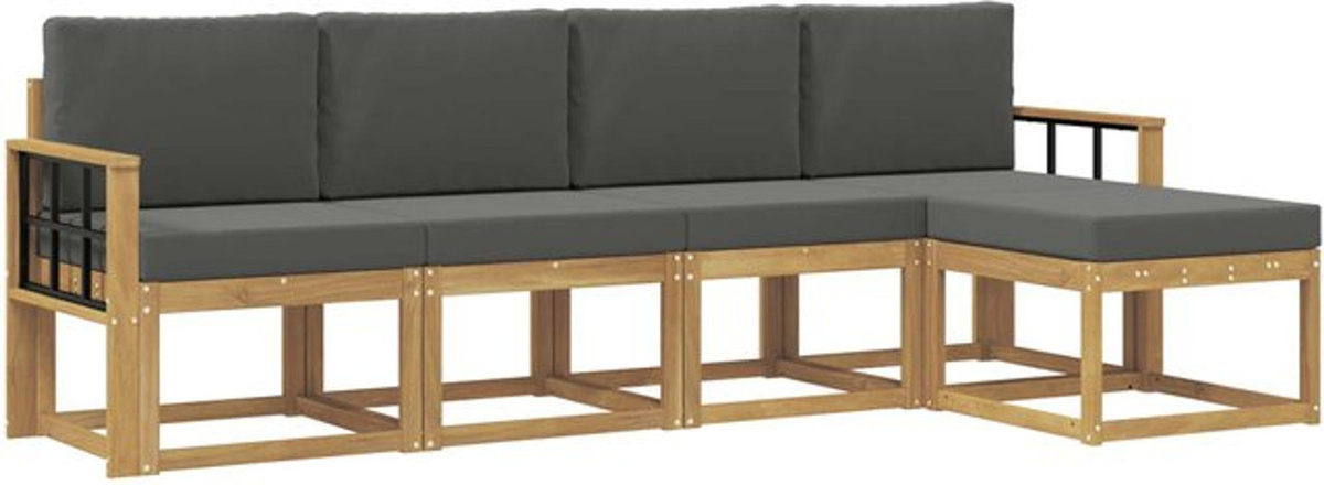 vidaXL Outdoor-Sofagarnitur aus Akazie mit Kissen in Weiß und Anthrazit, 5-teiliges Loungemöbel-Set im modernen Design - Bild 1