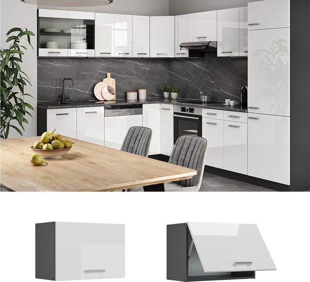 Vicco Küchen-Hängeschrank R-Line Weiß Hochglanz Anthrazit B: 60 cm, H: 40 cm, T: 31 cm - Bild 1