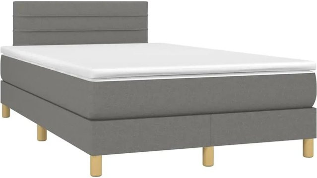 vidaXL Boxspringbett mit Matratze in Dunkelgrau, Hybridbett mit LED-Unterbettbeleuchtung und USB-Ladeport, B/T: 120 x 200 cm - Bild 1