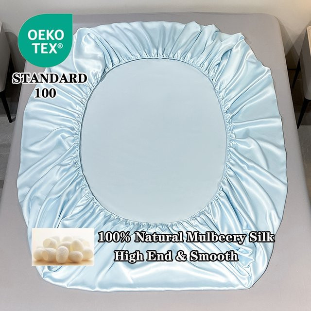 Dreamreal Spannbetttuch aus 100 % Maulbeerseide in Grau oder Blau - Bild 1