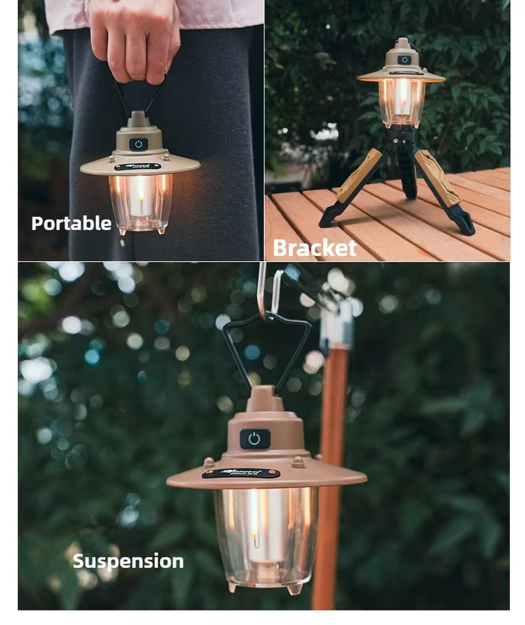 MOUNTAINHIKER Retro LED Camping-Hängelampe mit USB-Aufladung in Schwarz - Bild 4