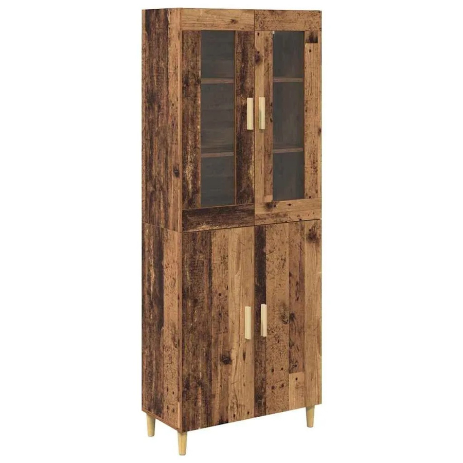 vidaXL Highboard Altholz in Braun aus Engineered Wood und Glas mit Glastüren, B/T/H: 69,5 x 34 x 180 cm - Bild 2