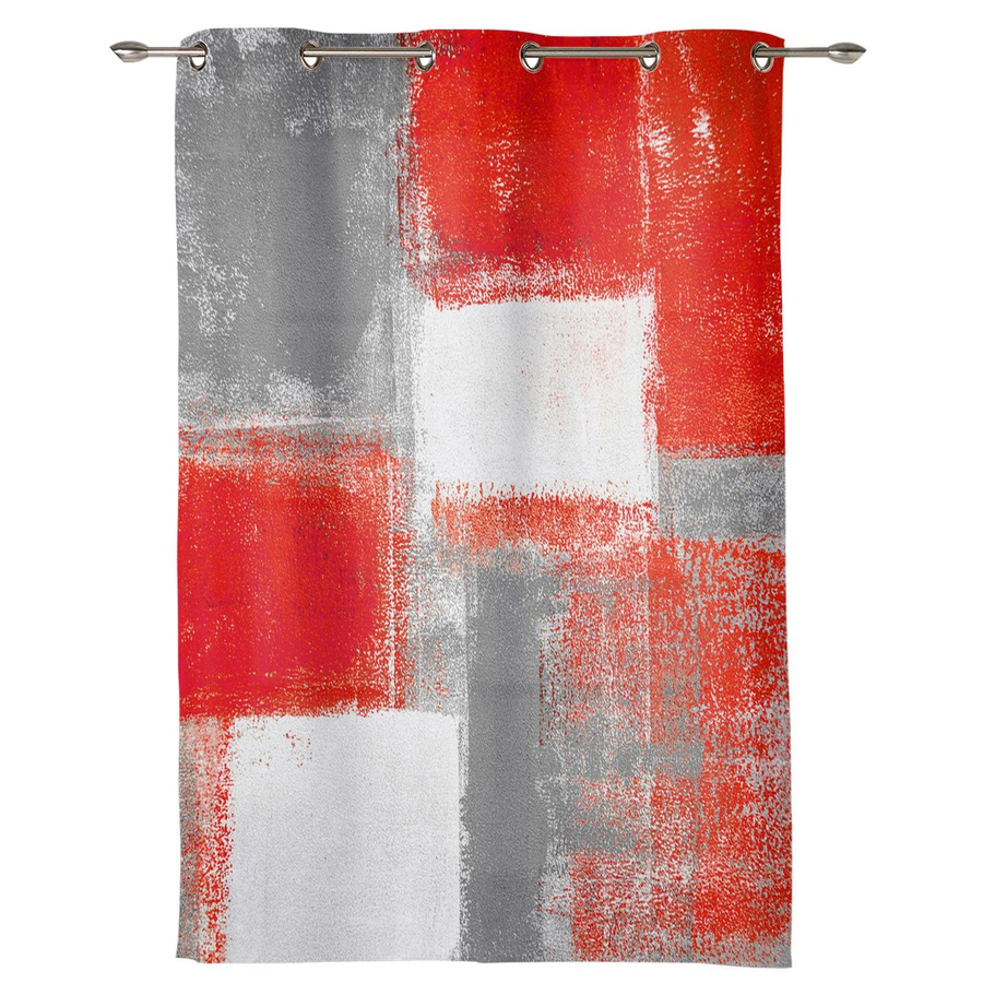 Abstrakte geometrische Vorhänge im Ölgemälde-Stil in Rot Grau Weiß für Wohnzimmer und Schlafzimmer, Breite: 135 cm, Höhe: 60 cm - Bild 1