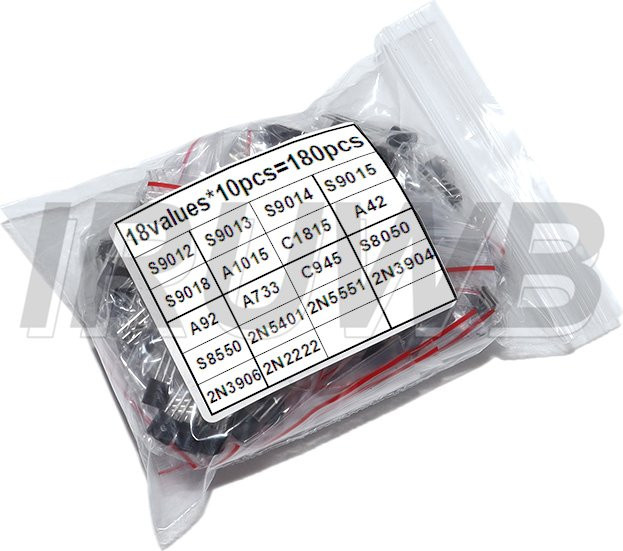 Transistor-Sortiment-Kit TO-92 mit 180 Stück in Schwarz, 18 verschiedene Typen wie 2N2222, S9013, S9014, S9015, S9018, S8050, S8550, 5551, 5401, 2N3904, 2N3906 und C1815 von IRUWB - Bild 1