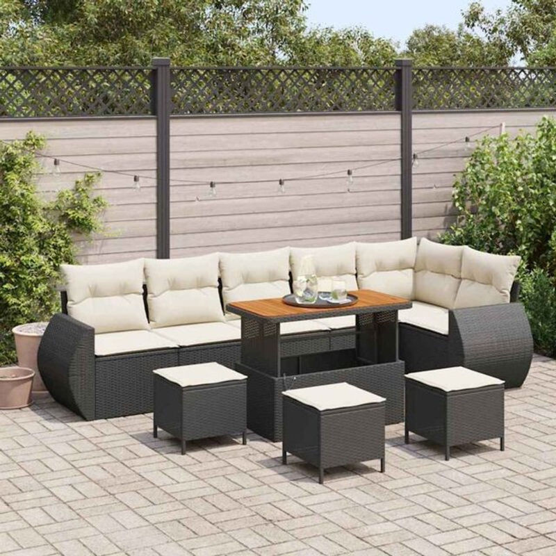 Vidaxl Polyrattan Garten-Sofa-Set 10-teilig in Schwarz und Creme, modernes Loungemöbel-Set aus Polyrattan und Stahl, B/T/H: 110 x 55 x 71 cm - Bild 1