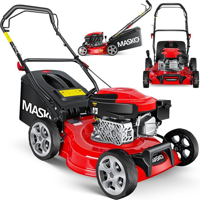 MASKO Benzin Rasenmäher mit Radantrieb und 4-Takt-Motor inklusive Fangkorb, Mulchfunktion, Seitenauswurf und EasyClean Reinigungsfunktion - Bild 1