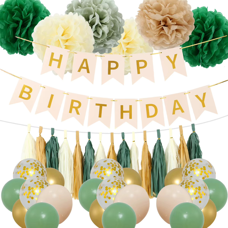 Huiran Geburtstagsparty-Dekorationsset in Grün, Rosa und Lila mit Happy Birthday Banner, Konfetti-Ballons und Fransenvorhang für Kinder und Erwachsene - Bild 2