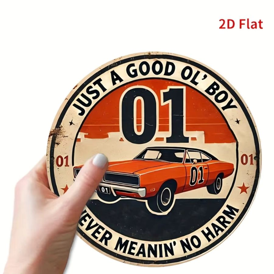 Rustic Flair Vintage Duke Of Hazzard Metallschild aus Aluminium, runde Wandkunst für die Wandmontage - Bild 4