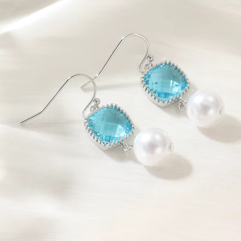 YoYo Ohrringe, Silber, Blaue Zirkonia, Perle, Damen - Bild 3