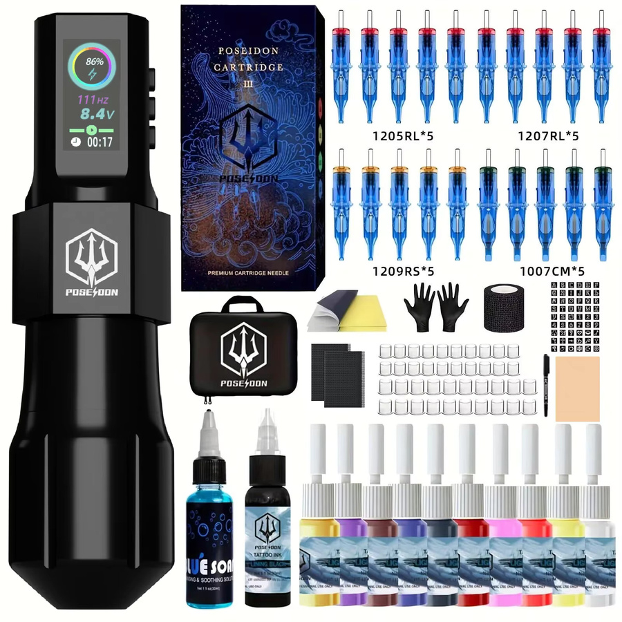 POSEIDON Tattoo Kit mit Tattoo Maschine und drahtlosem Netzteil - Bild 2