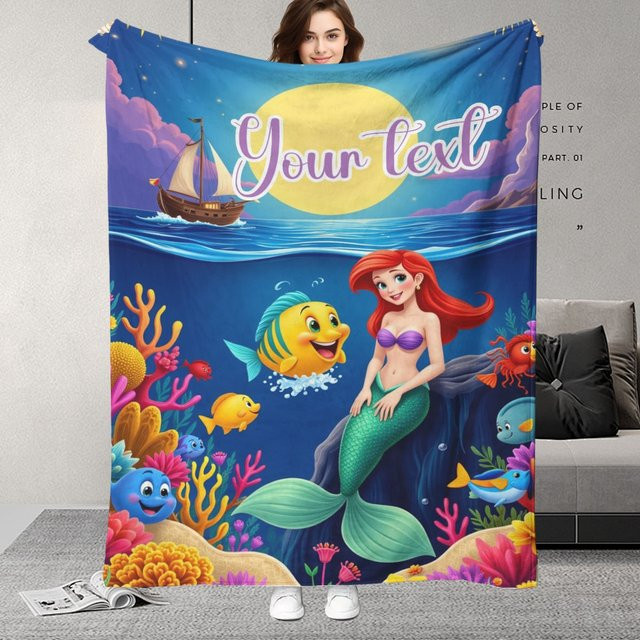 ZIZ Decke mit individuellem Namen und Meerjungfrau-Ozean-Aufdruck, mehrfarbig, 75 x 75 cm - Bild 1