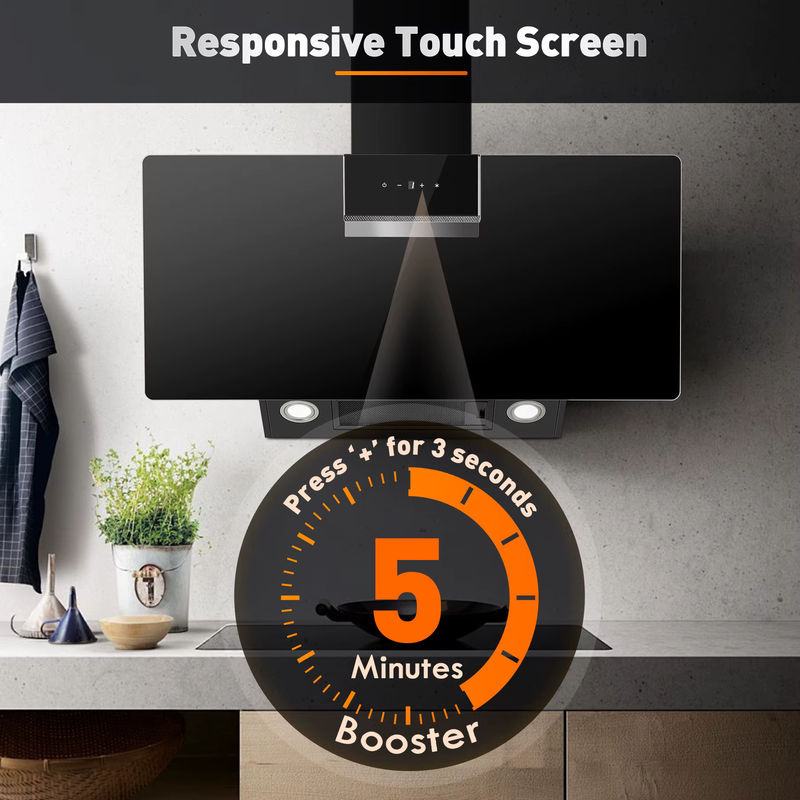 TopStrong Wandmontierte Dunstabzugshaube in Schwarz mit 800 m3/h Luftleistung, A+++ Energieeffizienz, LED-Touch-Steuerung und Umluft- oder Abluftoption, Breite: 90 cm - Bild 4