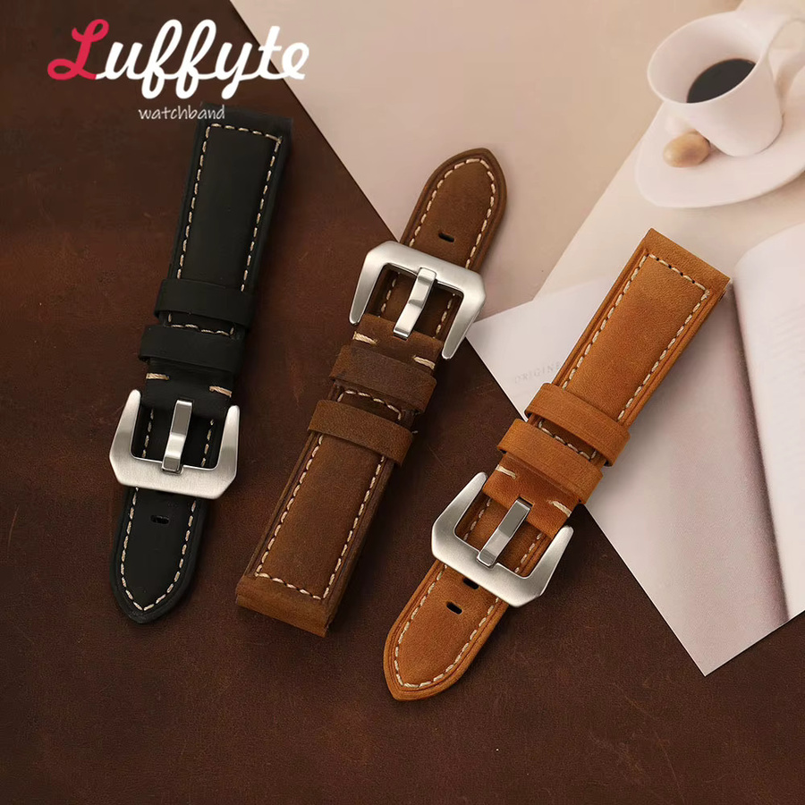luffyte Uhrenarmband Crazy-Horse-Leder, Schwarz, Herren - Bild 2