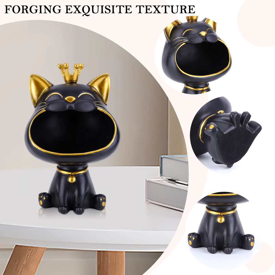 APWIKOGER Dekorative Katze Statue als Schlüsselbox und Aufbewahrungsbox für den Schreibtisch in Schwarz - Bild 4