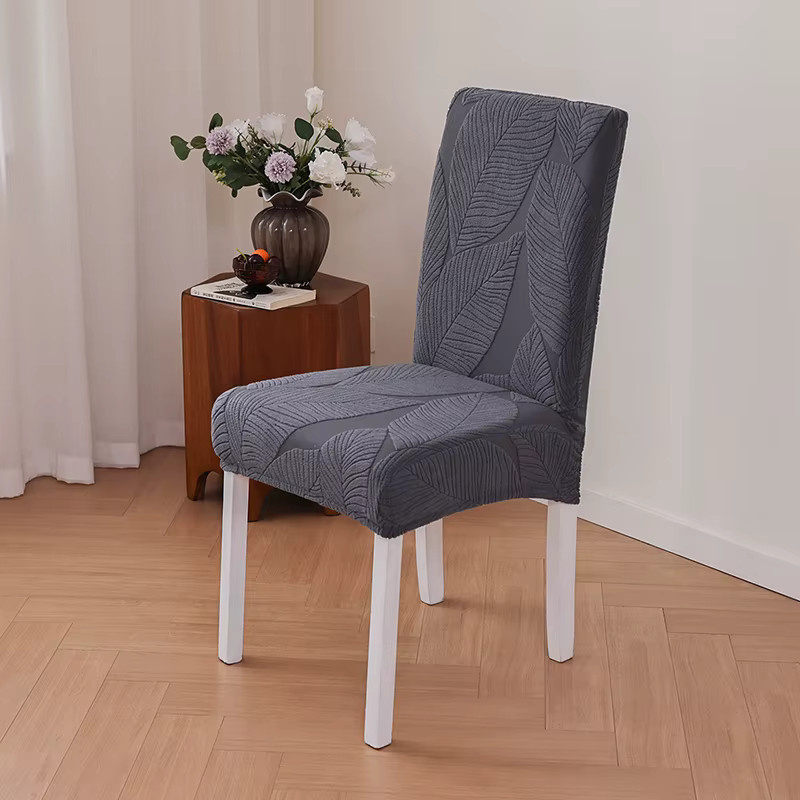 WANERQU Stretch-Stuhlbezug aus Jacquard mit floralem Muster in Grau für Esszimmerstühle - Bild 1