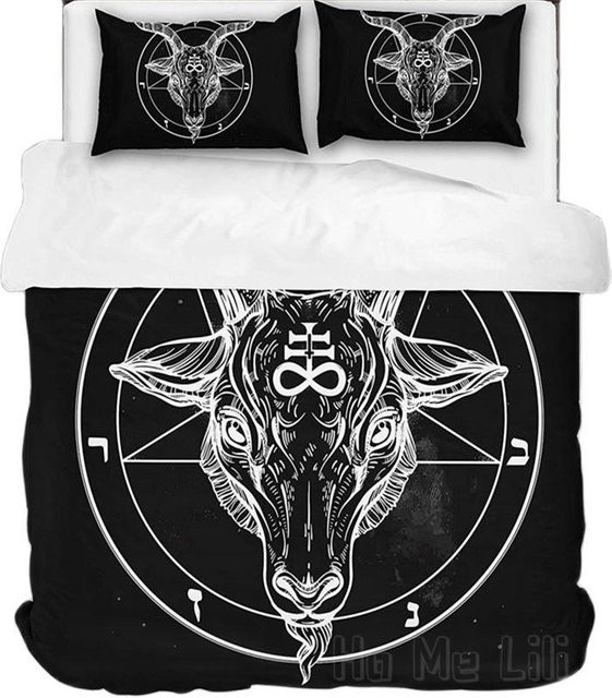 Bettwäsche-Set Binchi Fitness mit Satan-Motiv, Ziege und Pentagramm, Schwarz, B/H: 135 x 200 cm - Bild 1