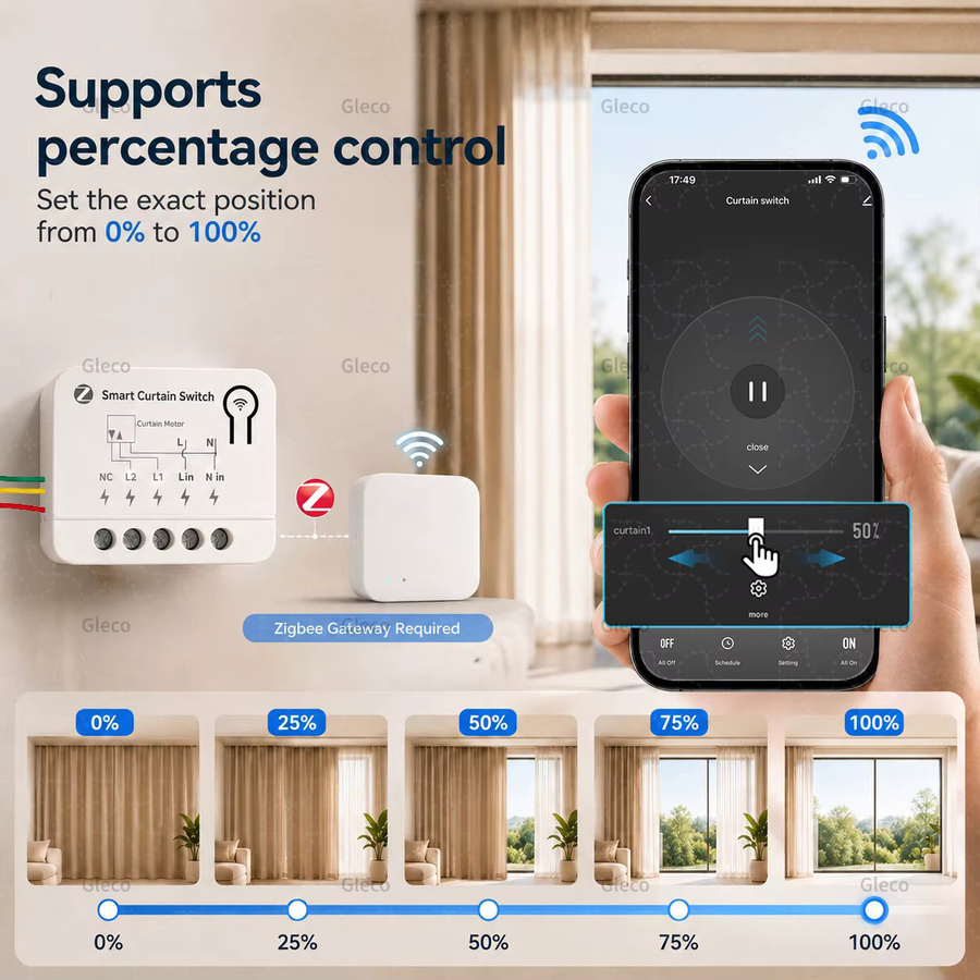 TUYA Zigbee Vorhangschalter Smart Home Relais-Schalter für Rollos und Jalousien in Weiß, kompatibel mit Zigbee2mqtt und TUYA Gateway - Bild 4