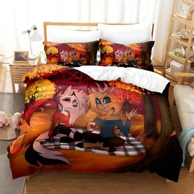 Dreiteiliges Anime Loona Boss Bettwäsche-Set mit 3D-Druck, Bettbezug und Kissenbezügen aus Mikrofaser, Mehrfarbig, B/H: 200 x 200 cm - Bild 1