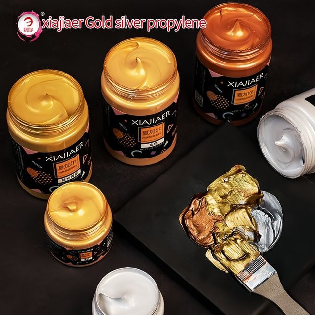 Xiajiaer Acrylpigmente in Gold und Silber mit Perlglanz-Effekt, 300 ml und 100 ml - Bild 1