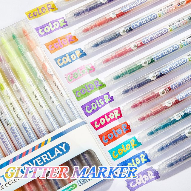 Kolorowys Glitzer-Textmarker Set in Multicolour mit Meißel- und Feinspitze, nicht durchblutende Farben für Schichtierungseffekte - Bild 1