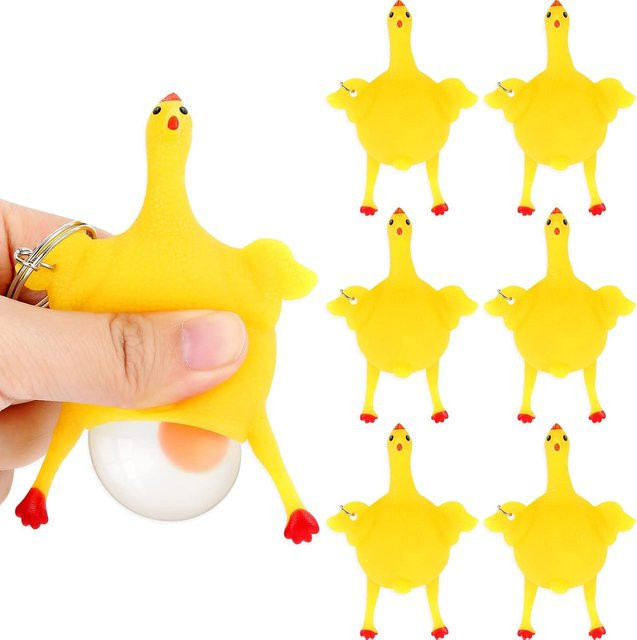 BC Pet Supplies Lustiges Gummihuhn Schlüsselanhänger, 6-teiliges Set - Bild 1
