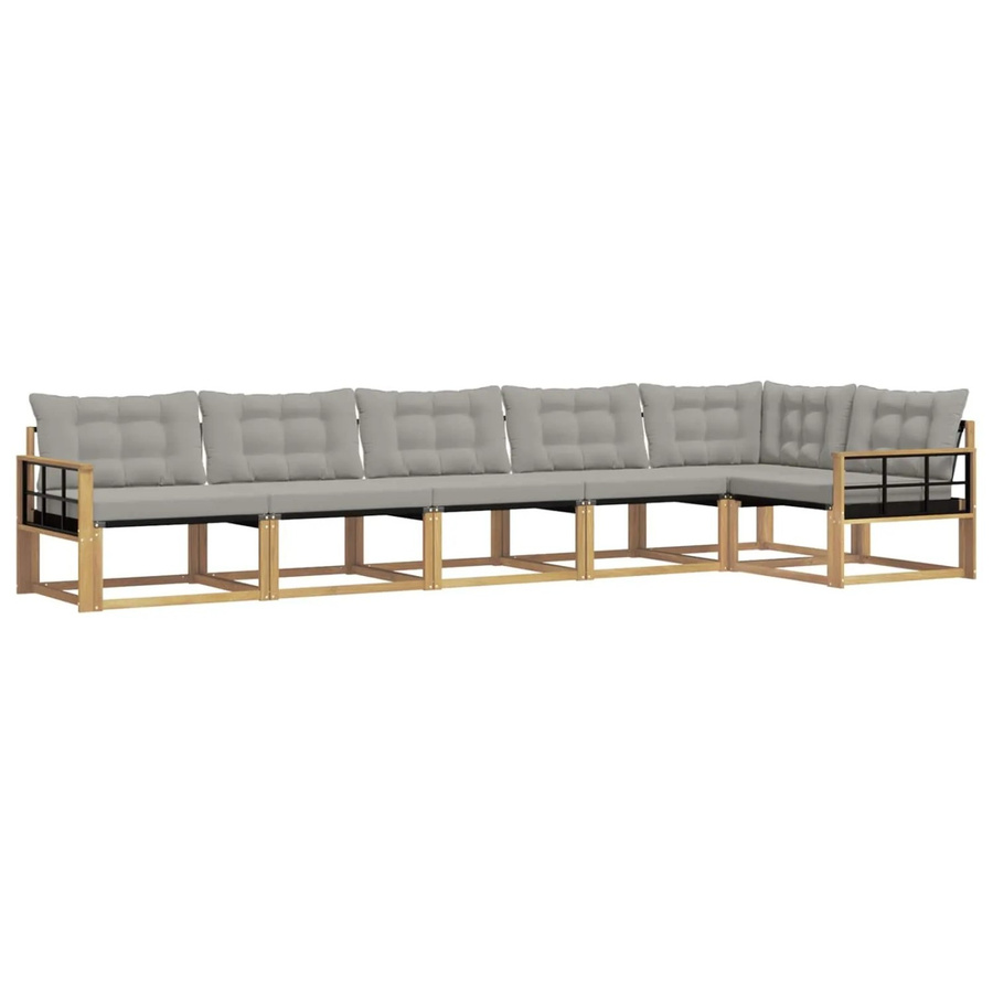 vidaXL Outdoor-Sofagarnitur in L-Form aus Akazienholz mit Kissen, Weiß und Grau - Bild 2