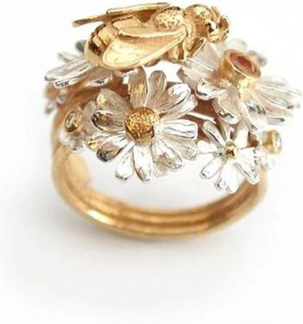 Wucifang Jewelry Ring, Löwenzahn Blume Biene, Zinklegierung, Damen - Bild 1