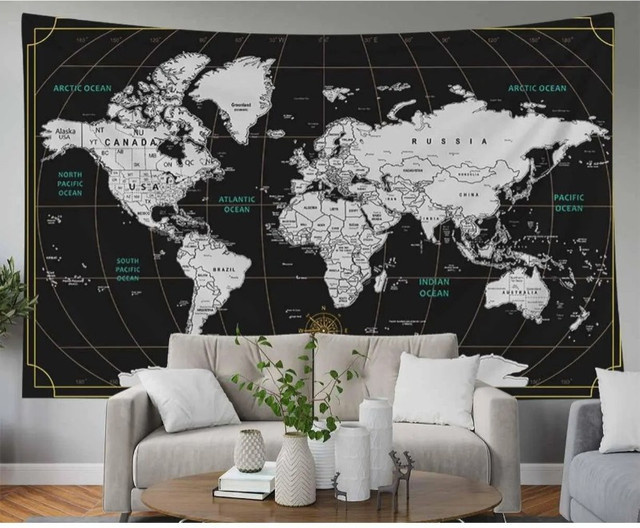 VIKAMA Aquarell-Weltkarte Wandteppich aus Polyester mit abstraktem geografischem Aufdruck in Multicolour, Wandbehang für Wohnzimmer und Schlafzimmer, B/H: 60 x 40 cm - Bild 1