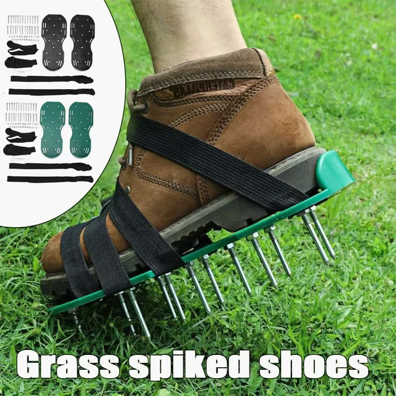 1 Paar Rasenbelüfter-Sandalen mit Spikes in Schwarz und Grün zur Rasenpflege und Rasenreparatur - Bild 1
