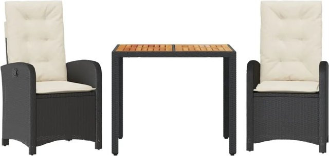 vidaXL 3-teilige Garten-Essgruppe aus Poly-Rattan und Akazienholz in Schwarz mit Kissen und Glastisch - Bild 1