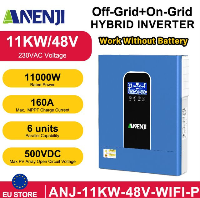 ANENJI Hybrid Solar-Wechselrichter 11KW mit MPPT 160A und Wifi für PV-Solarpanels, 48V 220V - Bild 1