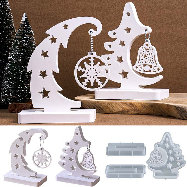 UDOCOOL Silikonform für Weihnachtsornamente mit Schneeflocken und Glocken zur DIY-Gestaltung aus Gips oder Harz in Weiß - Bild 1