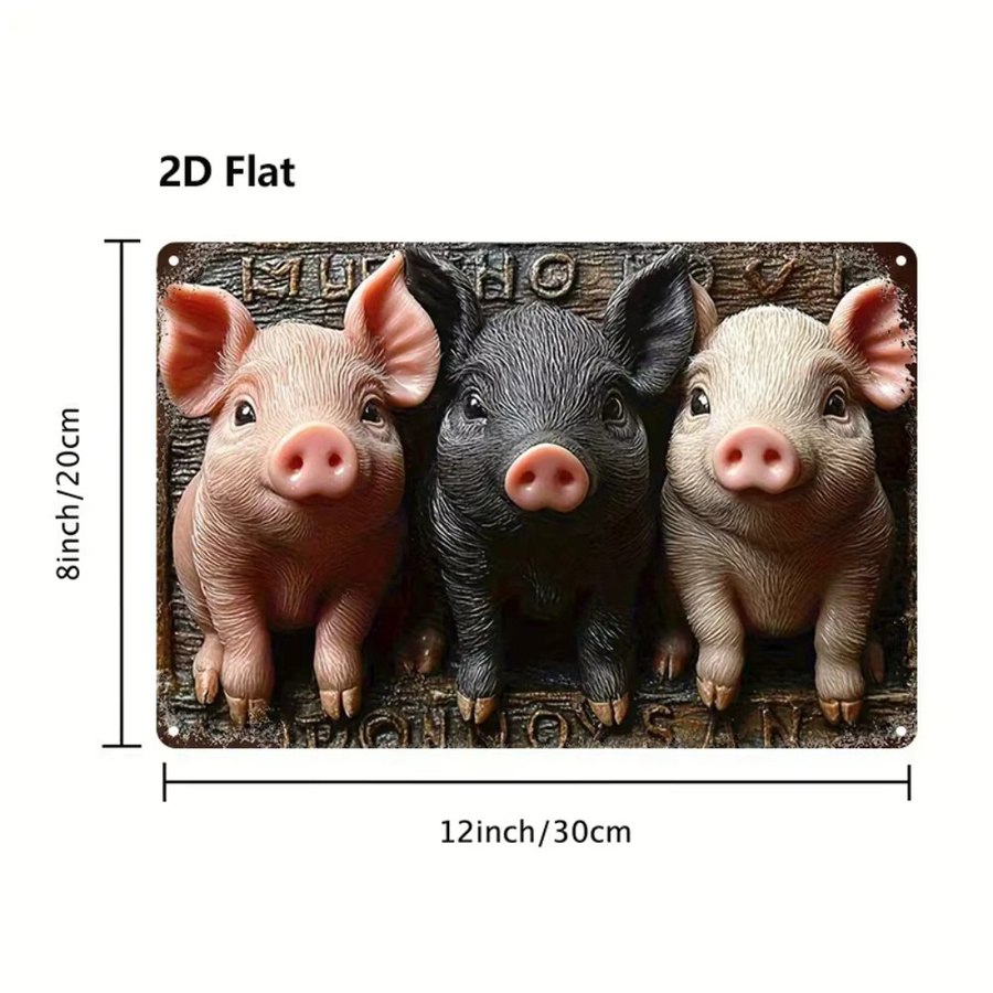 CIFBUY Metall-Wandkunst Drei Kleine Schweinchen im Bauernhaus-Stil, Rustikales Metallschild in Mehrfarben, Breite: 20,32 cm, Höhe: 20,32 cm, Tiefe: 0,3 cm - Bild 2