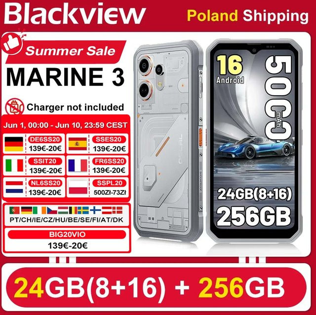 Robustes Smartphone Blackview OSCAL MARINE 3 in Schwarz mit 256 GB Speicher, 6.56 Zoll HD 90 Hz Display und 5000 mAh Akku, Android 16 - Bild 1
