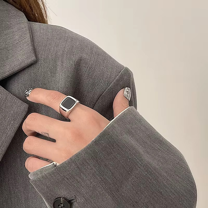 xiyanike Ring, quadratisch, schwarz, silberfarben - Bild 2